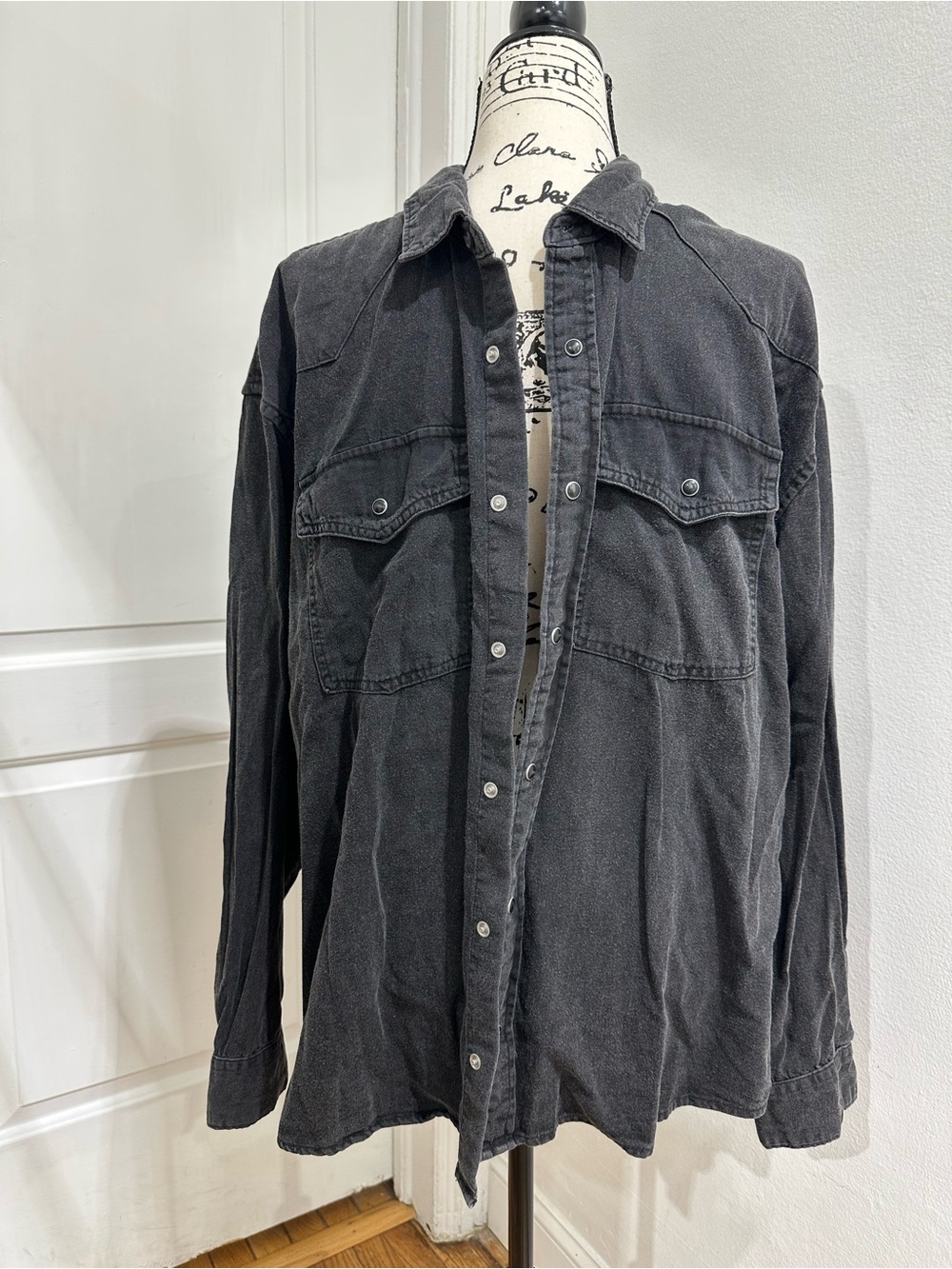 Men's Black Washed Casual Button-Up Shirt